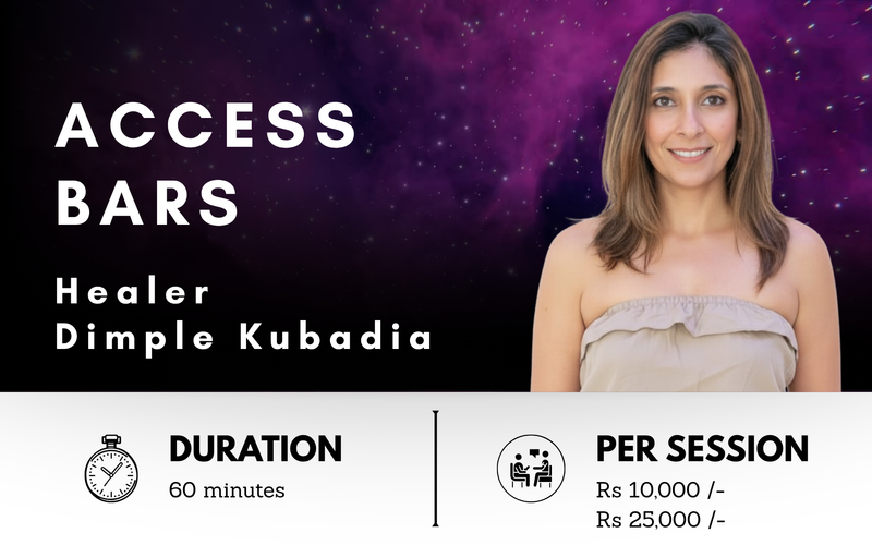 A serene wellness setting with glowing energy lines, a person resting in deep meditation, and soft, warm ambient light illustrating mental clarity and stress relief for an online Access Bars session with Dimple Kubadia.