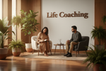 White wall and life Coaching written with Dark Oak